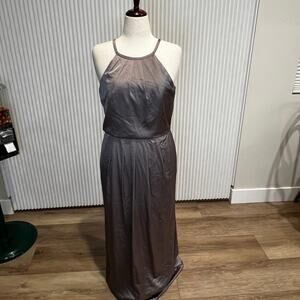 MONIQUE LHUILLIER Women's Halter Neck Bridesmaids Gown Size 10 In Grey